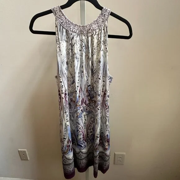 White House Black Market White Blue Purple Paisley Jewel Halter Dress Sz M - Picture 3 of 10